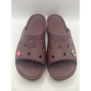 Crocs Classic Platform Slide Sandals Burgundy/Dark Cherry Size 7 Coffee Jibbitz